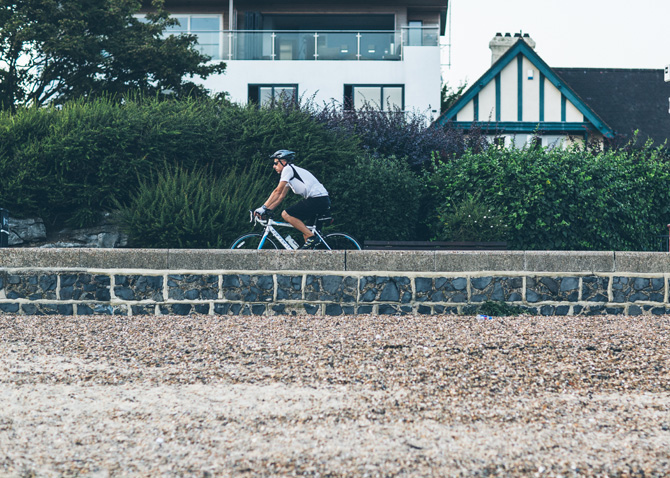 Cyclist cycling near Chalkwell beach